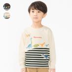 ショッピング恐竜 子供服 moujonjon (ムージョンジョン) 恐竜プリントボーダー切替裏毛トレーナー・スウェット 80cm 90cm 100cm 110cm 120cm 130cm M54648