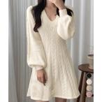 ショッピングニットワンピ ニットワンピース ケーブル編みミニワンピ