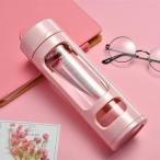 ウォーターボトル 400ml 直飲み 耐熱二重ガラス 茶こし付き 透明でシンプル 無地タンブラー 断熱構造で夏用ジムや旅行スポーツに便利な蓋付き