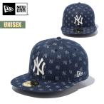 ニューエラ キャップ 帽子 NEW ERA  59FIFTY MLB Jacquard ニューヨーク・ヤンキース ネイビー × クローム ジャカード織 モノグラム ユニセックス ストリート