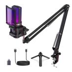 ZealSound USB コンデンサーマイク ゲーミングマイク PC マイクセット RGBライト プラグ＆プレイ ミュート 単一指向性 ライブ