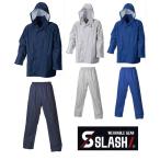 【送料無料】SLASH レインウェア 丈夫なポリエステル製 反射材付き M〜5L シンメン 1181 雨合羽 カッパ 上下セット 裏メッシュ レインスーツ