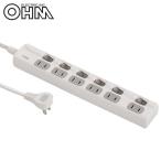 OHM LED個別スイッチ付き 節電タップ 6個口 2.5m HS-T1948W