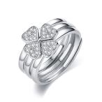 MIKAMU クローバー 指輪 レディース CZダイヤモンド シルバー925 純銀製 ハート リング フリーサイズ 結婚指輪 婚約指輪 3個キャンペーン