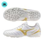 ミズノ MIZUNO　モナルシーダネオ 3 SELECT Jr AS　P1GE262550　ジュニアサッカートレーニングシューズ(子供用)　ゆったり幅　50：ホワイト×ゴールド