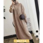 ハイネックニットワンピースゆったり秋冬服