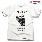 極厚 アメカジ Tシャツ 厚手 MAVERICKS ブランド 半袖 メンズ ミリタリー 米海軍ペンギン USS.PENGUIN 白 ホワイト 灰色 グレー