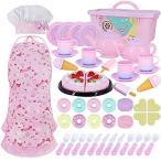 Tagitary ティーセット おままごとおもちゃ 53点セット 収納箱付き 女の子 おもちゃ キッチン コック帽、調理エプロン、食器、お菓子、ケーキ