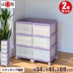 収納ケース 引き出し スリム チェスト プラスチック 完成品 深型 3段 2個組 おしゃれ バイオレット キャスター付き 送料無料【メーカー 自社製造 日本製】