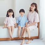 甚平 女の子 男の子 親子お揃い 子供 じんべい 短パン 半袖 チェック柄 キッズ 花火大会 夏祭り 夕涼み会 80-160cm コットン ガーゼ パジャマ 部屋着