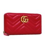 送料無料 本物 美品 GUCCI グッチ GGマーモント ラウンドファスナー長財布 443122 レッド カーフレザー おしゃれ