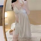 フリル ネグリジェ パジャマ レディース ノースリーブ ワンピース セクシーVネック 夏 ワンピース サテン調 ルームウェア アイスシルク パジャマ かわいい