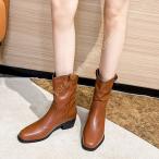 ショッピングウエスタン 本革 ウエスタンブーツ ショート ブーツ レディース カウボーイブーツ 22.5〜25.0cm 撥水加工 ウェスタンブーツ ローヒール ジッパー シンプル ブラウン