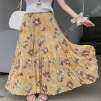 レディース ロングスカート 広幅 ふんわり 森ガール 無地 マキシスカート シンプル ウエストゴム 透けない シフォン Aライン フラワースカート 春夏 きれいめ