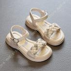ガールズシューズ キッズ サンダル 美脚 滑り止め 軽い ビーチサンダル ぺたんこ リボン付き おしゃれ 女の子 春夏 サマーサンダル つっかけ オープントゥ