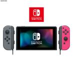 『中古即納』{Switch} (本体)マイニンテンドー限定 Nintendo Switch カスタマイズ Joy-Con(L) 灰/(R) ネオン桃 Joy-Conストラップ ブラック(HAC-S-KAYAA) 任天堂