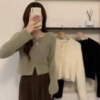 ダブルジップ シャギーニット ショート丈 レディース ふわふわ ニットトップス 韓国風 ミンクタッチ ニットカーディガン 春秋冬 大人可愛い ニットセーター