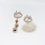 Yahoo! Yahoo!ショッピング(ヤフー ショッピング)ジュエリー パール 3連 目 ファー キラキラ ピアス イヤリング ゴールド Earrings  レディース