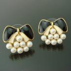 Yahoo! Yahoo!ショッピング(ヤフー ショッピング)ピアス スタッド ブラックリボン＆パールのピアス レディース メンズ キャッチ アレルギー