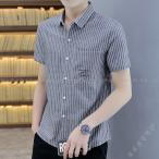 メンズシャツ トップス 夏服 シャツ メンズ 半袖シャツ ブラックシャツ ゆったり シンプル カジュアルシャツ ポケット付き おしゃれ ストライプシャツ