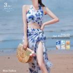 水着レディースビキニ3点セット花柄ホルターネックブラタンキニパレオハイウェ...