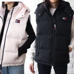 ダウンベスト レディース トミージーンズ ロゴ オーバーサイズ ブラック ライトピンク TOMMY JEANS DW0DW14290