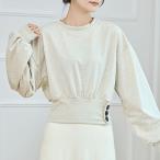 ラウンドネック コンパクト 長袖 スウェット プルオーバー 女性 レディース トップス トレーナー 春 秋 ショート丈 スタイルアップ ウエ