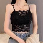 クロス ストラップ スカラップ レース ノンワイヤー ブラ 女性 レディース 下着 肌着 ブラトップ 春 夏 秋 冬 単色 シアー 透け感