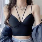 ソリッドカラー ホルターネック コンパクト カップイン キャミソール 女性 レディース インナー 肌着 下着 春 夏 秋 冬 ブラジャー ト