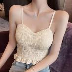 シャーリング フリル カップ付き コンパクト キャミソール 女性 レディース 肌着 ブラジャー ブラトップ スポブラ 春 夏 秋 冬 単色