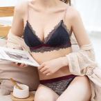 ノンワイヤー ブラジャー ショーツ ２点セット レース バイカラー ブラレット 三角ブラ フェミニン セクシー レディース アンダーウェア