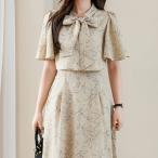 ボタニカル柄 ボウタイ付き ケープ風 ロング ワンピース 女性 レディース スカート オールインワン 春 夏 花 フラワー リボン フレアス