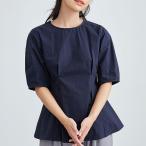ラウンドネック ペプラム タック 半袖 プルオーバー 女性 レディース トップス Tシャツ ブラウス 春 夏 秋 丸首 単色 無地 フレアシ