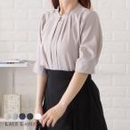 2WAYネック半袖タックブラウス 女性 レディース トップス プルオーバー ゴールド メタリックカラー ボタン シフォン 上品 エレガントフェミニン