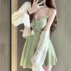 【2点セット】シアー ボレロ付き ワンピース スイムウエア 女性 レディース 水着 夏 サマー 海 ビーチ 上品 単色 無地 スカート キャ