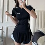 【2点セット】 ハーフジップ 配色 ライン ラッシュガード 女性 レディース スイムウエア 水着 夏 海 プール フィットネス レジャー ス