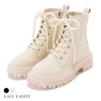 厚底レースアップブーツPUレザーシ...