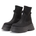 レザー調ドッキング厚底ショートブーツ 女性 レディース 靴 シューズ 秋 冬 ウィンター ボリューム レザー調 合皮 カジュアル 靴下 サイ