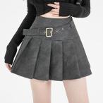 レザー調ベルト付きボックスプリーツ...