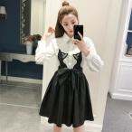 バイカラー猫柄ウエストリボンワンピ...