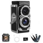Color: черный CHUZHAO Mini retro цифровая камера - Vintage TLR стиль. compact однообъективный зеркальный способ цифровая камера, автофокусировка соответствует,16GB SD карта имеется, начинающий 