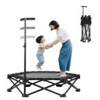 Reelyo トランポリン 室内 子供 大人用 とらんほりん スマホホルダー付 3段階調節 手すり付き 折りたたみ 収納便利 静音 耐荷重150kg トレーニング あそび 家庭