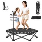 トランポリン 子供 室内 大人用 15秒 折りたたみ 組み立て不要 【2025年New】 スマホホルダー付き 手すり付き 3段階調節 静音 全鋼構造 高弾力 トレーニング エ