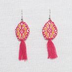 Yahoo! Yahoo!ショッピング(ヤフー ショッピング)メキシコ手作り 八角形 刺繍ピアス・イヤリング ピンク×イエロー A07