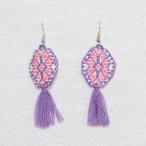 Yahoo! Yahoo!ショッピング(ヤフー ショッピング)メキシコ手作り 八角形 刺繍ピアス・イヤリング パープル×オレンジ A16