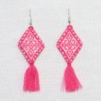 Yahoo! Yahoo!ショッピング(ヤフー ショッピング)メキシコ手作り ひし形 刺繍ピアス・イヤリング ピンク×ホワイト B07