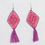 Yahoo! Yahoo!ショッピング(ヤフー ショッピング)メキシコ手作り ひし形 刺繍ピアス・イヤリング パープル×レッド C03