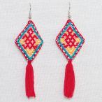 Yahoo! Yahoo!ショッピング(ヤフー ショッピング)メキシコ手作り ひし形 刺繍ピアス・イヤリング レッド×イエロー タートル F04