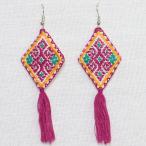Yahoo! Yahoo!ショッピング(ヤフー ショッピング)メキシコ手作り ひし形 刺繍ピアス・イヤリング パープル×グリーン G03