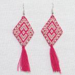 Yahoo! Yahoo!ショッピング(ヤフー ショッピング)メキシコ手作り ひし形 刺繍ピアス・イヤリング ワインレッド×ブラウン J01